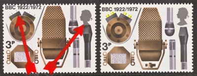 1972 3p BBC SG 909 variety dropped Queens Head (Grey) + Yellow Terminals