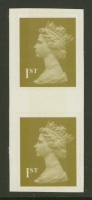 Machin Gold 1st Class Stamp Forgery gutter pair