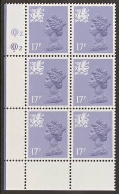 1986 Wales 17p Grey Blue Type 2 SG W44ea. Cylinder Block