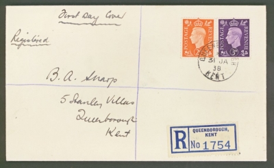 1937 2d and 3d Dark colours on a neat cover cacelled on the first day of issue