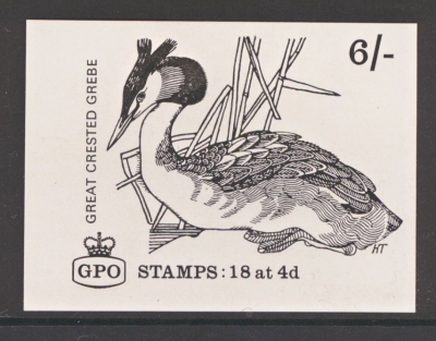 1968 6/- Great Crested Grebe Booklet Cover Proof on white glazed art paper