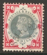 1887 1/- Green and Carmine SG 214 superb Used