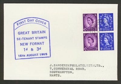 1965 16th August Se-tenant Holiday pane without phosphor bands on Sanders FDC. 