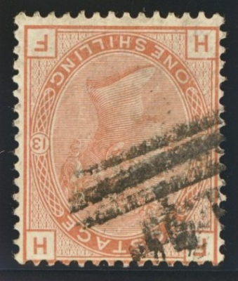 1873 1/- Orange Brown Variety inverted watermark. SG 151i. FU