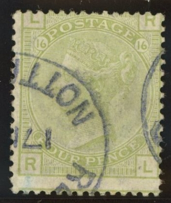 1873 4d Sage Green SG 153 Plate 16. VFU