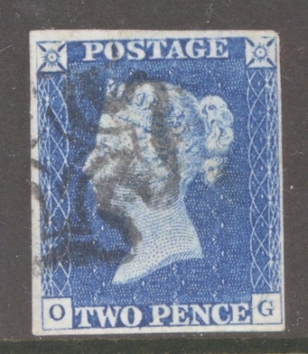 1840 2d Pale Blue SG 6 Plate 1 lettered O.G.  A Very Fine Used example with 4 Good to Large Margins Neatly Cancelled by a Black M/X