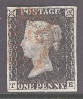 1840 1d Black SG 2  Plate 2 Lettered T.E.  A Very Fine Used example with 4 Good Margins