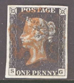 1840 1d Black SG 2  Plate 5 Lettered S.G.  A Very Fine Used example with 4 Extra Large even Margins- Large Margins