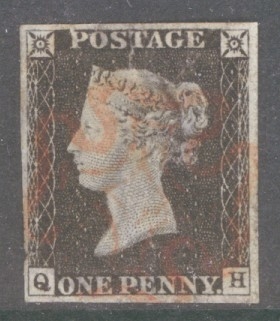 1840 1d Black SG 2 lettered Q.H.  A Fine Looking example, but reverse thinning