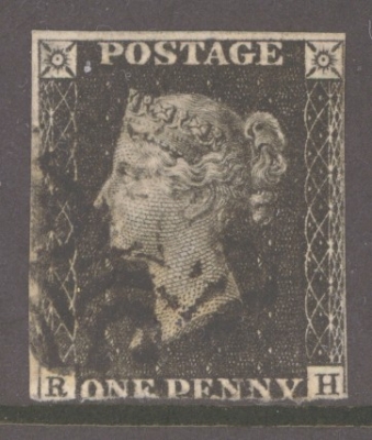 1840 1d Black SG 2 lettered R.H.  A Fine Used example Neatly cancelled by a Black M/X.