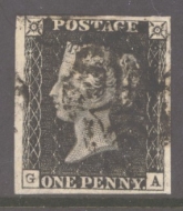 1840 1d Black SG 2 Plate 6 lettered G.A.  A Very Fine  Used example with 4 Good to Large Margins cancelled by a Black M/X.