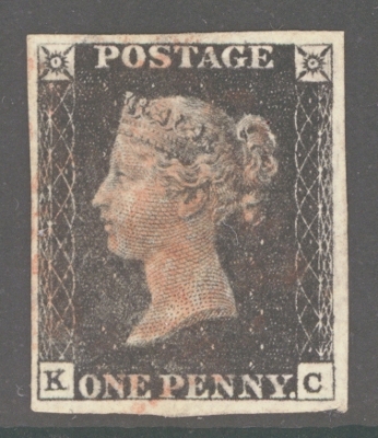 1840 1d Black SG 2 Plate 6 lettered K.C.  A Fine Used example with 4 good to large margins
