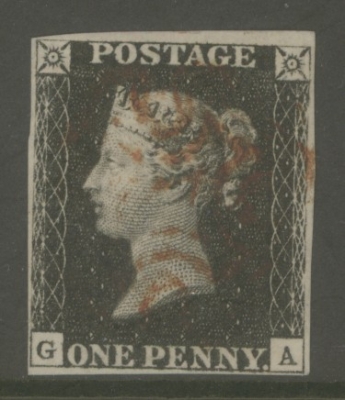 1840 1d Black SG 2  Plate 5 G.A.  A Fine Used example with 4 Good to Large Margins Cancelled by a Brownish M/X