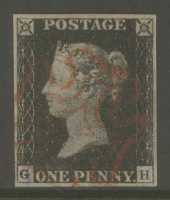1840 1d Black SG 2  Plate 8 G.H.  A Very Fine Used example with 4 Good Even Margins Neatly Cancelled by a Crisp Red M/X