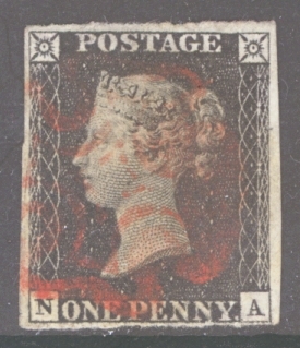 1840 1d Black SG 2 Plate 7 lettered N.A.  A Very Fine Used example with 4 Good - Large Large Margins