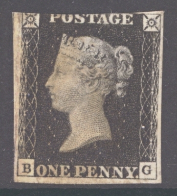 1840 1d Black SG 2 Plate 6 lettered B.G.  A Fine Used example with 3 margins 