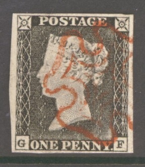 1840 1d Grey Black SG 3 Plate 1b lettered G.F.  A Superb Used example with 4 Good Margins neatly cancelled by a Superb R…
