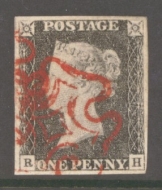 1840 1d Grey Black SG 3 Plate 3 lettered R.H.  A Very Fine Used example with 4 Good Margins neatly cancelled by a Deep Red M/X.