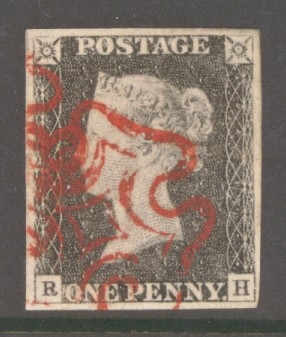1840 1d Grey Black SG 3 Plate 3 lettered R.H.  A Very Fine Used example with 4 Good Margins neatly cancelled by a Deep Red M/X.