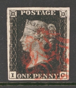 1840 1d Black SG 2 plate 6  Very Fine Used