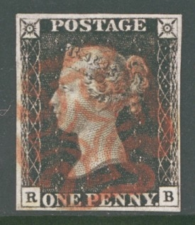 1840 1d Black SG 2 Plate 6 lettered R.B.  A Very Fine Used example with 4 Good Margins