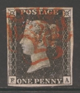 1840 1d Black SG 2 Plate 7 lettered F.A.  A Very Fine Used example with 4 good margins