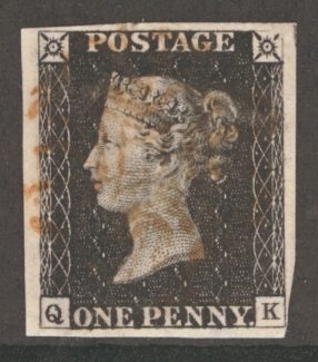 1840 1d Black SG 2 Plate 1b lettered Q.K.  A very fine used example with 4 large to clear margins