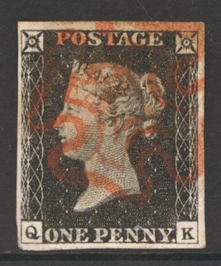 1840 1d Black SG 2 lettered Q.K.  A Very Fine Used example with 4 good margins