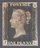 1840 1d Black SG 2 Plate 5 lettered J.L  A fine used example with 4 clear to good margins