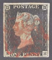 1840 1d Black SG 2 Plate 2 lettered K.H.  A fine used example with 4 good margins