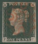 1840 1d Black SG 2 Plate 2 lettered F.C.  A fine used example with 4 clear to good margins