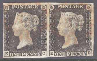 1840 1d Grey Black SG 3 Plate 7 lettered E.C.- E.D.  A very good used pair with 4 close to large margins