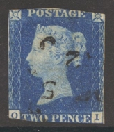 1840 2d Blue SG 5 lettered O.I.  A Used example