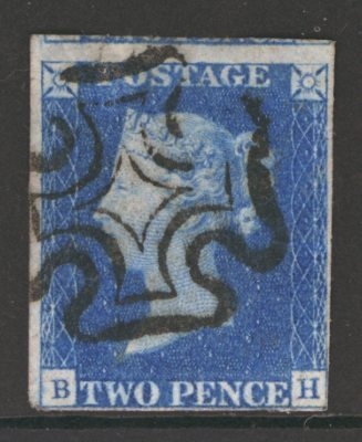 1840 2d Pale Blue SG 6 lettered B.H.  A Fine Used example with 4 large to clear margins