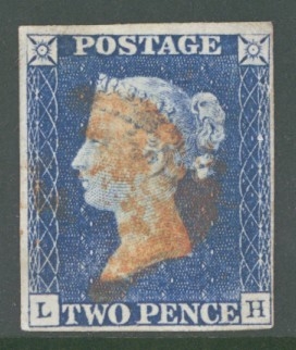 1840 2d Blue SG 5 Plate 1 lettered L.H.  A Lightly cancelled example with Clear to Good margins