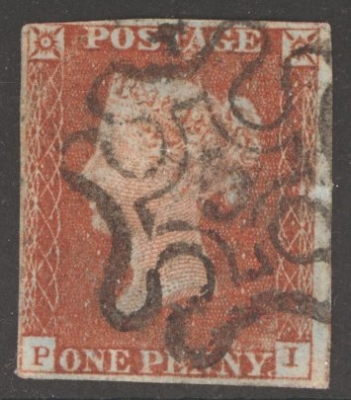 1841 1d Red cancelled by a 5 in Maltese cross SG 8m A VFU example with 4 margins