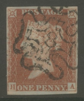 1841 1d Red cancelled by a 8 in Maltese cross  SG 8m H.A.