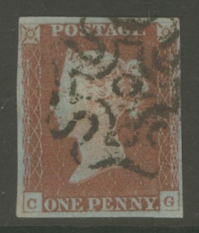 1841 1d Red cancelled by a 9 in Maltese cross SG  8m C.G. 