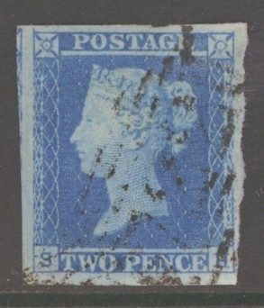 1841 2d Pale Blue SG 13 Plate 4  S.H.  A Very Fine Used example with extra large margins