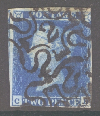 1841 2d Blue cancelled by a 2 in Maltese cross SG 14f  A Fine Used example 3 margins