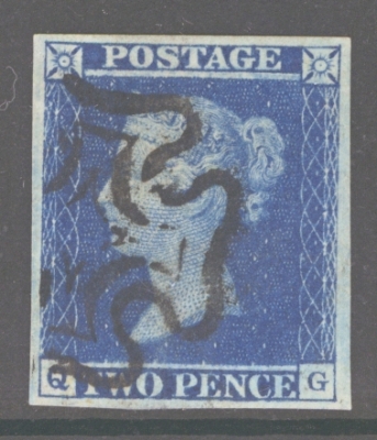 1841 2d Deep Blue SG 15 Plate 4 lettered Q.G.  A very fine used example with 4 large margins 