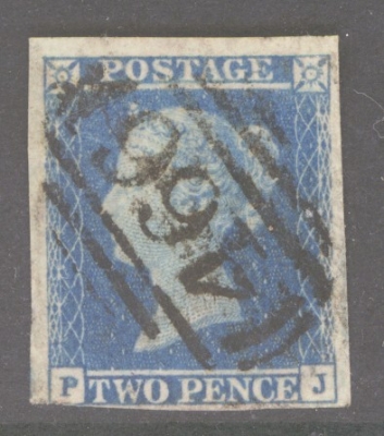 1841 2d Violet Blue on Thick Lavender Paper with Ivory Head SG 15aa  A Very Fine Used example with 3½ Large Margins
