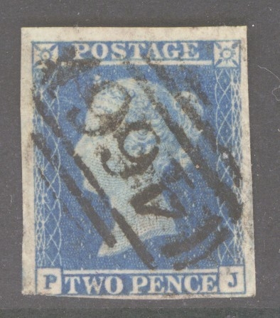 1841 2d Violet Blue on Thick Lavender Paper with Ivory Head SG 15aa  A Very Fine Used example with 3½ Large Margins