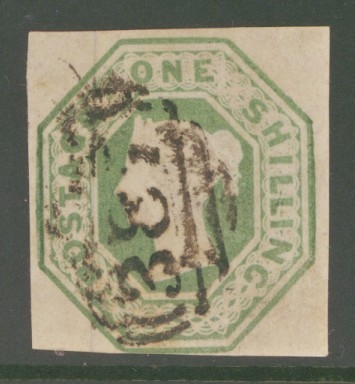 1847 1/- Green SG 55 A Very Fine Used example with 4 Clear to Large Margins. Cat £1,000