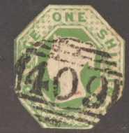 1847 1/- Green SG 54 Cut to Shape