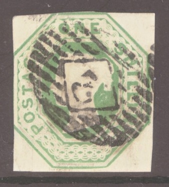 1847 1/- Green SG 54 Cut Square
