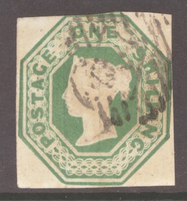 1847 1/- Deep Green SG 56 A Fine Used example with 3½ Margins. Cat £1200