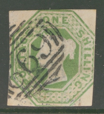 1847 1/- Green SG 55 A Very Fine Used example neatly cancelled cut square.