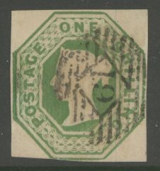 1847 1/- Green SG 55 A Fine Used example with 4 margins
