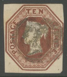 1847 10d Brown SG 57 A Fine Used example with 4th margin just touching